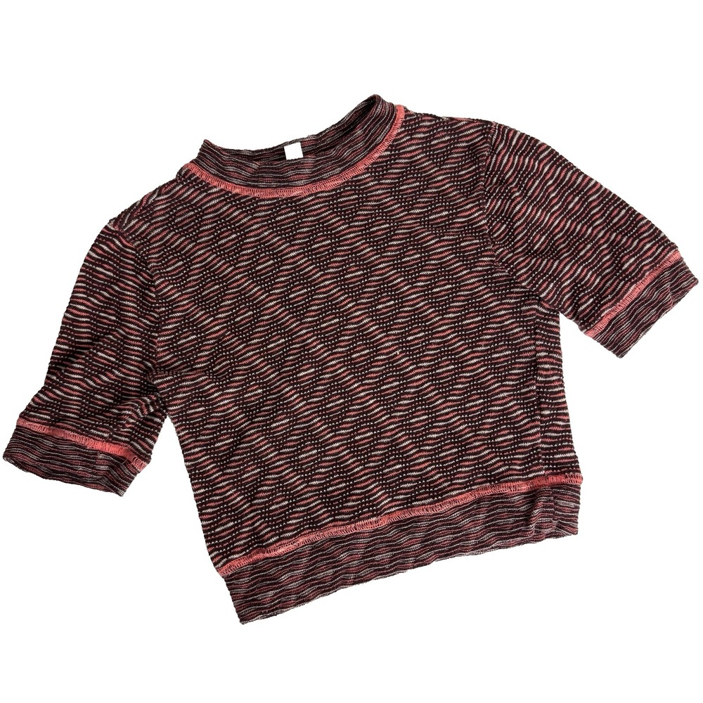 Free People Cropped Knit Baby Tee Womens XS Retro Y2K 90s Geometric Boho Summer